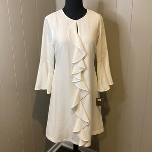 Melonie 4 Midi Dress Long Bell Sleeves Ruffles Cutout Back Zipper Closure